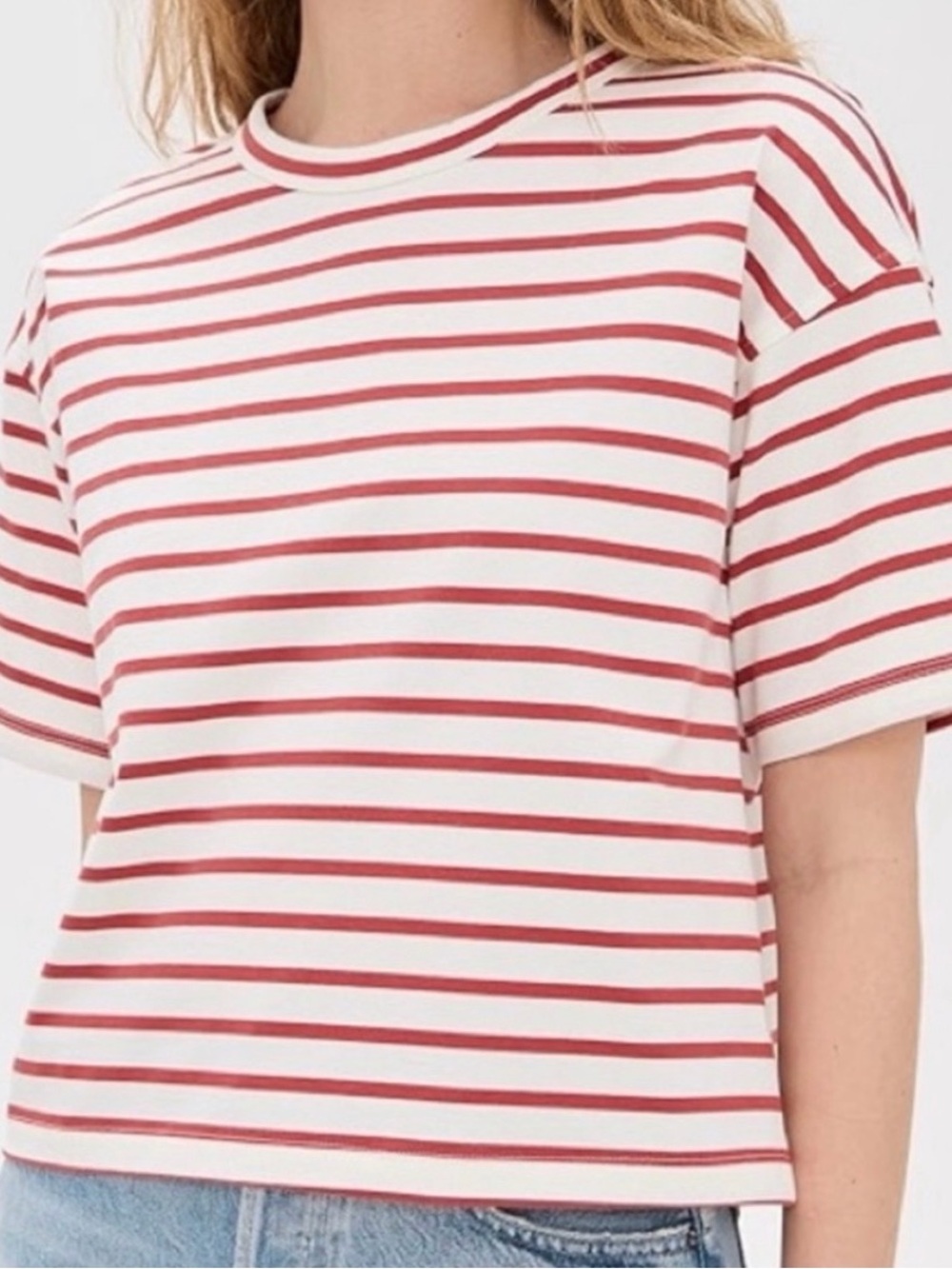 Madewell White Tee with Red Stripes - Casual Crew